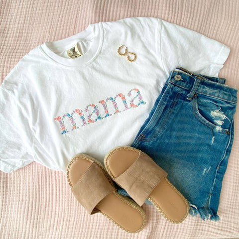 Ivory Spring Floral Mama Embroidered Tee