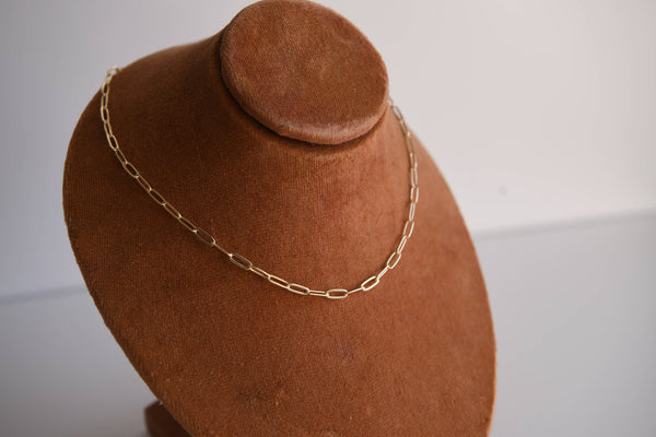 14K Gold Plated Paperclip Chain Necklace: Dainty Link