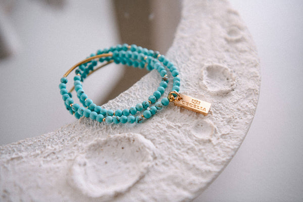 Genuine Gemstone and Gold Double Wrap Bracelet: Blue Sodalite