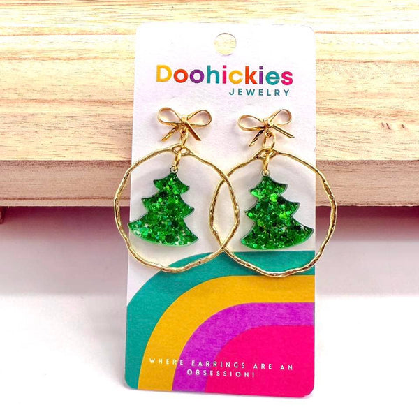Green Tree Hoop Earrings