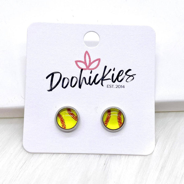 Glass Stone Softball Earrings