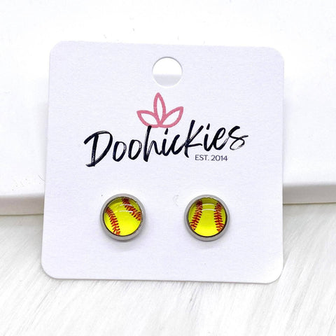 Glass Stone Softball Earrings