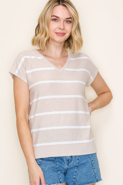 Lacy Striped V-Neck Top