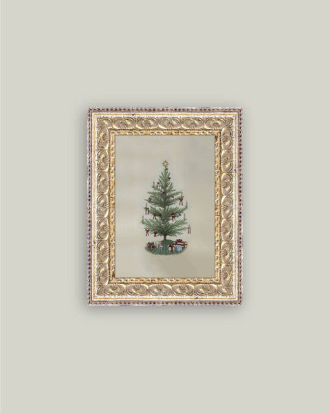 Vintage Tree with Bows Framed Antique Art: 12x16