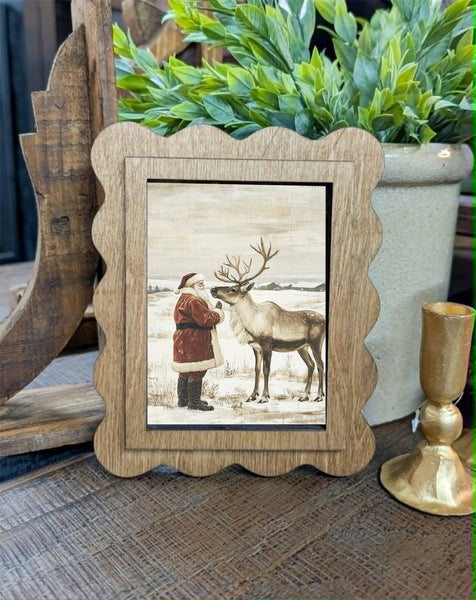 Scallop Santa Reindeer Neutral Framed Canvas Art