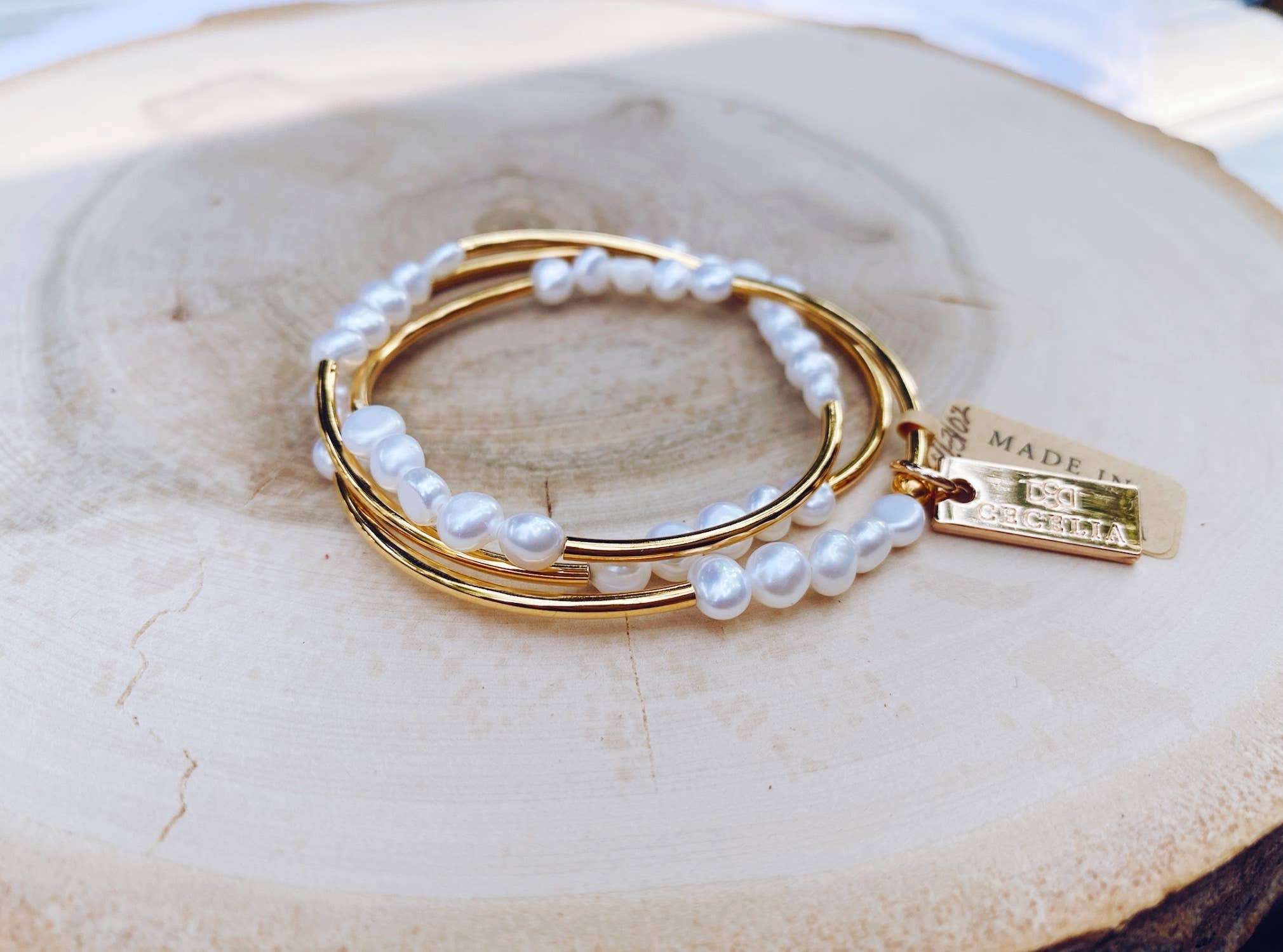 Pearl & Gold Triple Wrap Bracelet