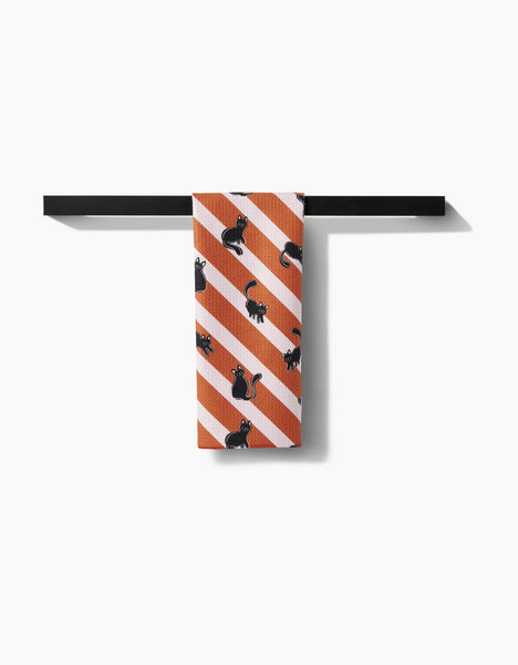 Striped Black Cats Orange Tea Towel