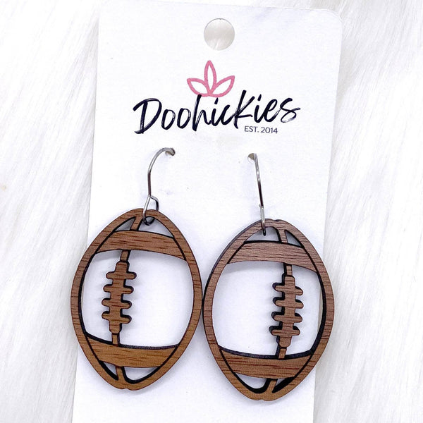 1.5" Wood Cutout Football Earrings