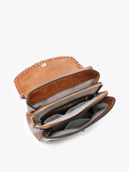 BP2473 Blossom Whipstitch Trim Backpack: Brown
