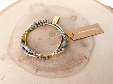 Grey Jasper Triple Wrap Bracelet