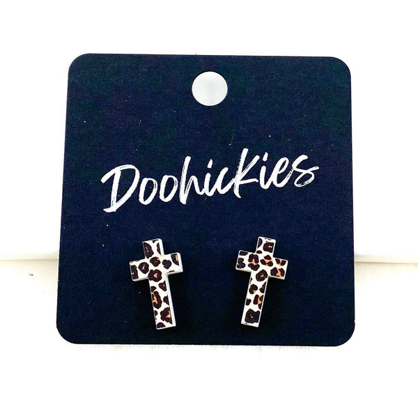 16mm Cross Studs - Easter Earrings: Leopard