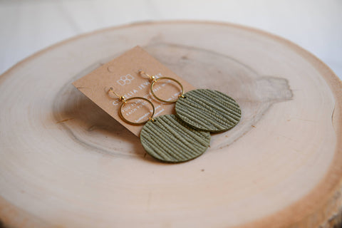 Sage Round Leather Earrings