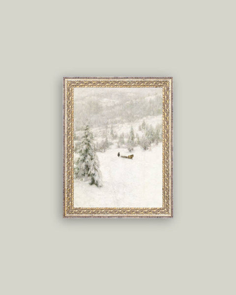 Winter Landscape Framed Antique Art: 16x12