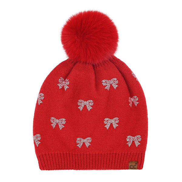 Rhinestone Bow Beanie