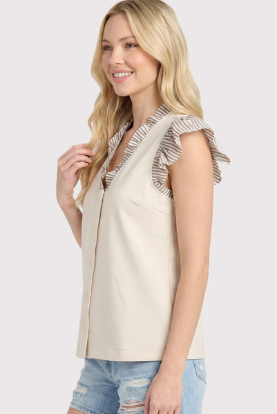Frilled Neck Button Down Scuba Top