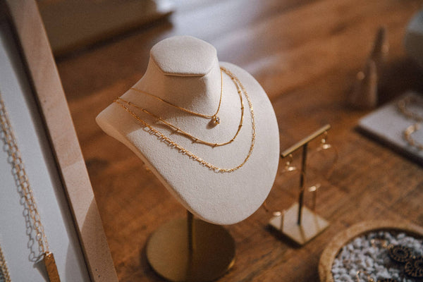 Elegant Necklace Bust Display with Gold Stand
