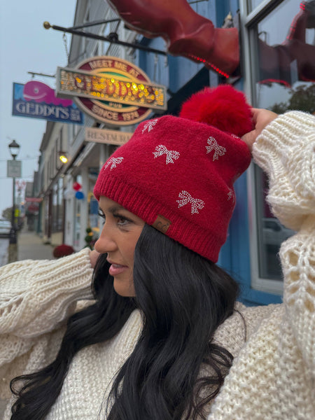 Rhinestone Bow Beanie