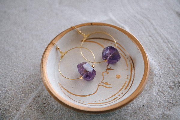 Gemstone Rock and Gold Plated Hoop Earring  (Copy): Green Rutilated Quartz