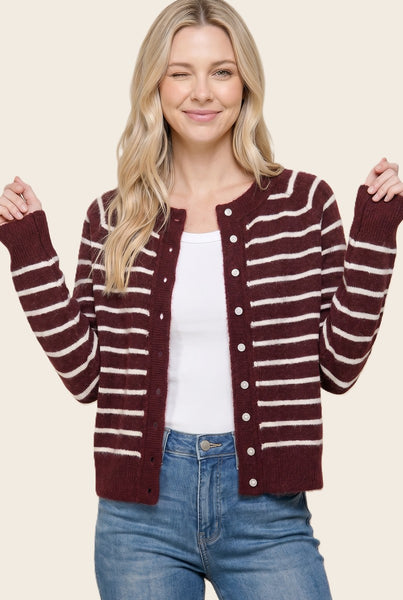 Lauren Fuzzy Striped Sweater Cardigan