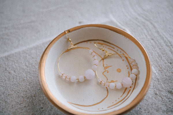 Private Label Genuine Gemstone and Gold-Plated Hoop Earring : Bamboo Agate