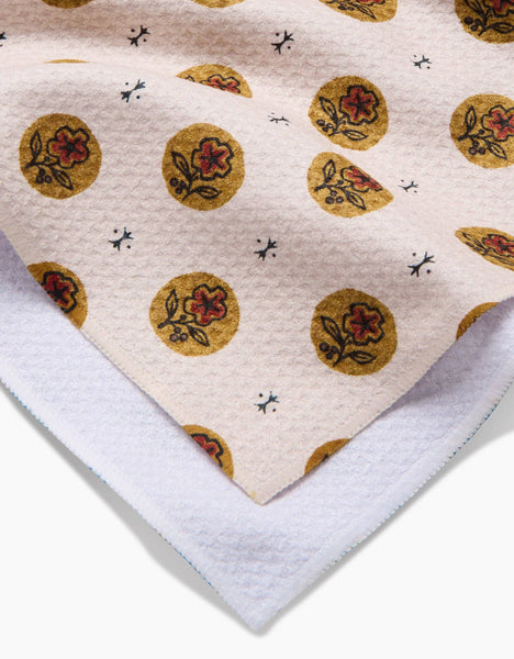 Artisanal Floral Cream Tea Towel