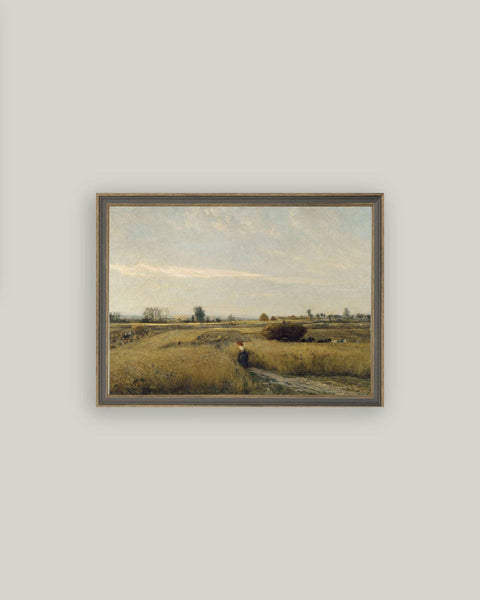 Harvest Landscape Framed Antique Art: 9x7