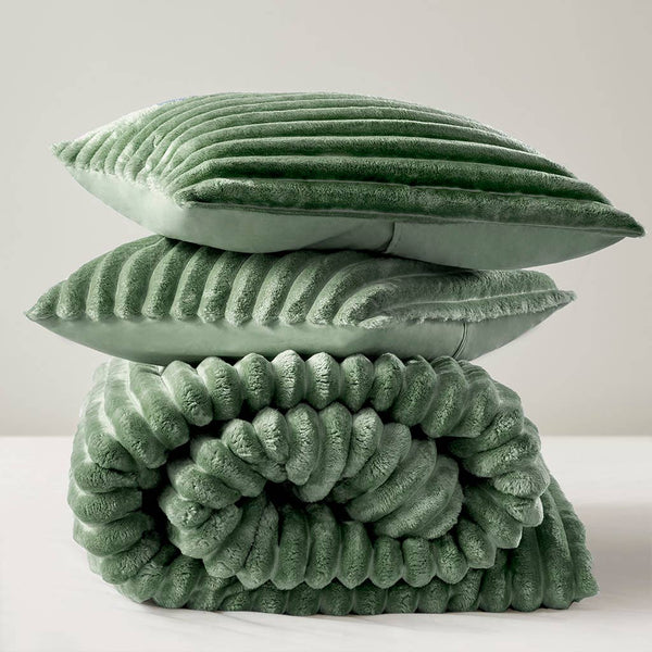 300GSM Fluffy Ribbed Plush Comforter Set,Green: King/Cal King