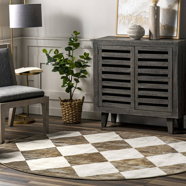 Meline Checkered Fringe Area Rug: Beige / Rectangle / 8' x 10' 2"