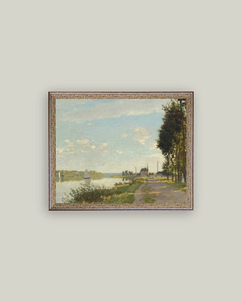 Riverside Walk Framed Antique Art: 10x8