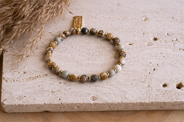 Genuine Gemstone and Gold Spacer Bead Bracelets : Artistic Jasper