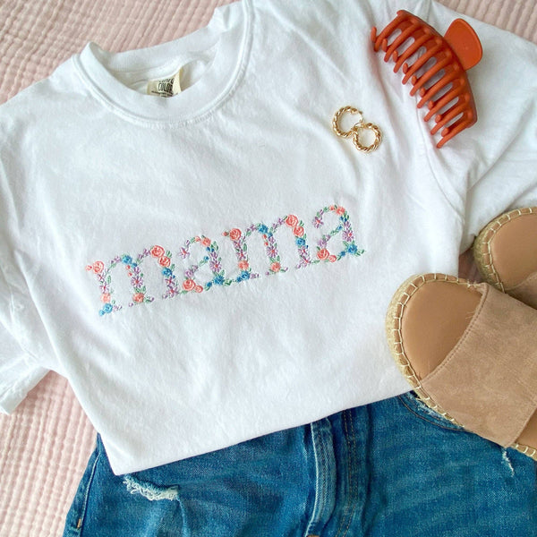 Ivory Spring Floral Mama Embroidered Tee