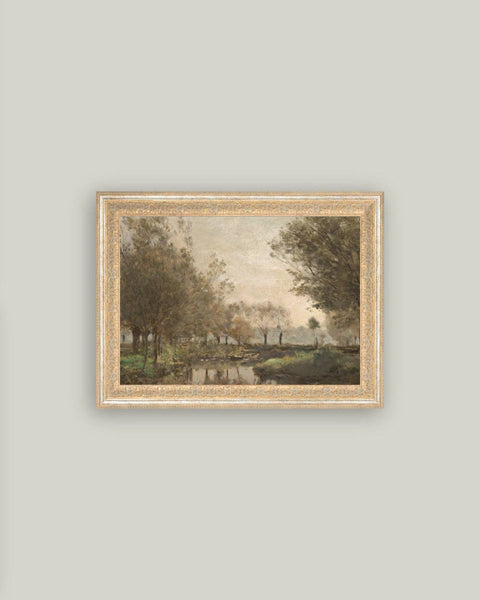 The Creek Framed Antique Art: 9x7