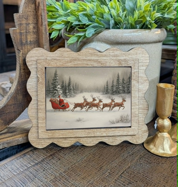 Scallop Red Santa Sleigh Framed Canvas Art