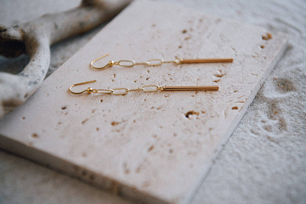 Gatsby Bar Drop Gold Plated Earrings : Paperclip Drop
