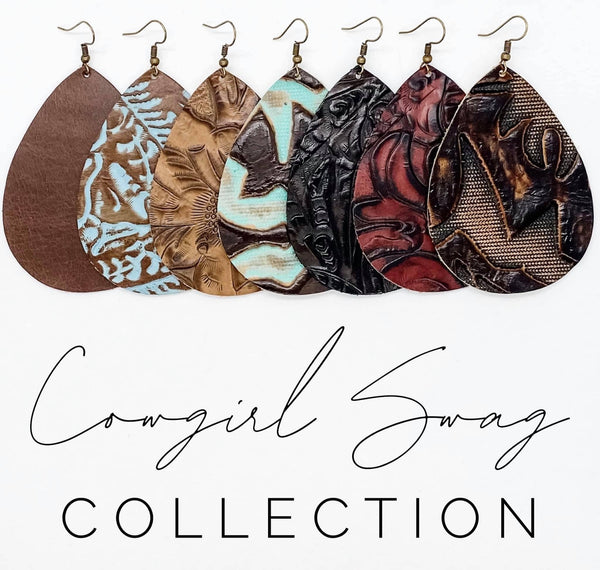 Cowgirl Swag Collection - Western Earrings: Burgundy Embossed / 1.5"