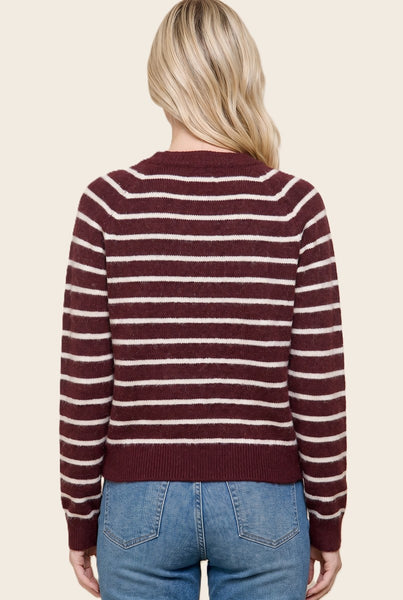 Lauren Fuzzy Striped Sweater Cardigan