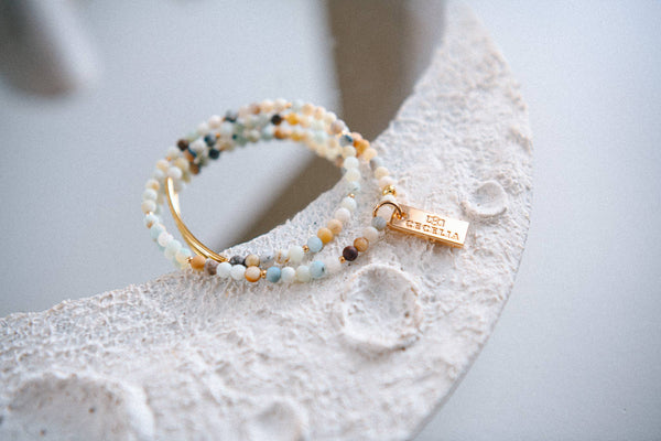 Genuine Gemstone and Gold Double Wrap Bracelet: Blue Sodalite