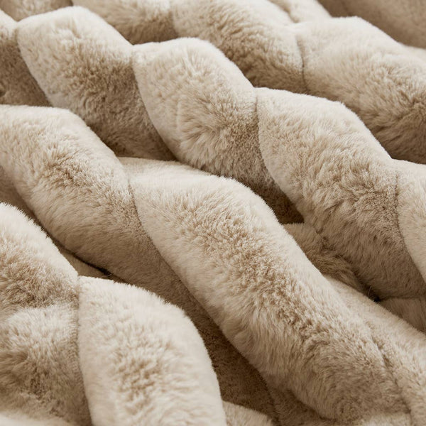 3 Piece Ultra Soft Faux Fur Ribbed Comforter Set, Taupe: King