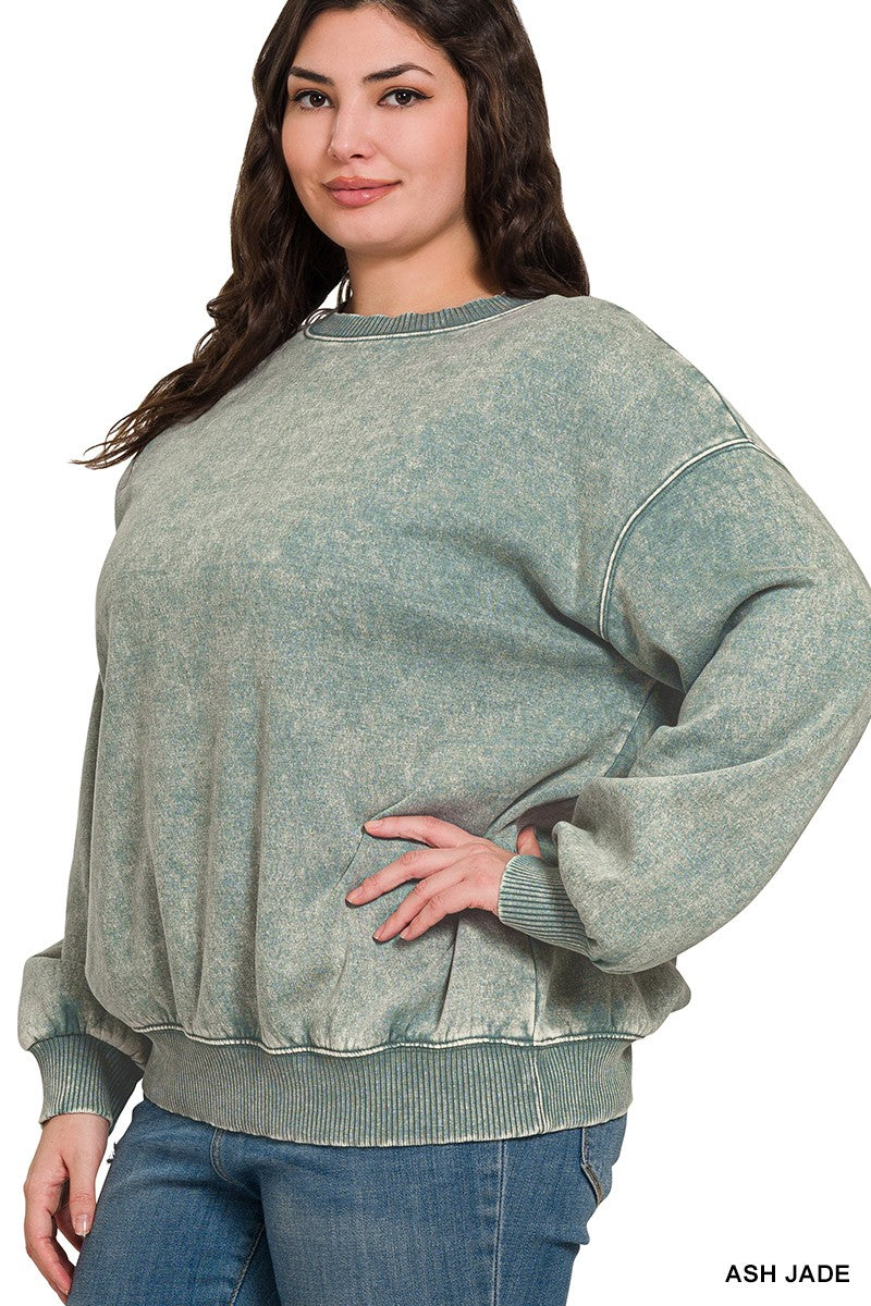 Acid Washed Oversized Plus Pullover