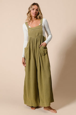 Vintage Olive Wide Leg Overalls