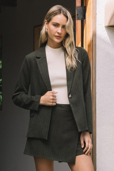 Nora Pinstripe Button Blazer