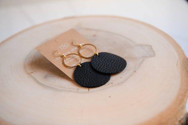 Round Leather Earrings: Black