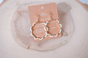 Frosted White Flower Beaded Hoops
