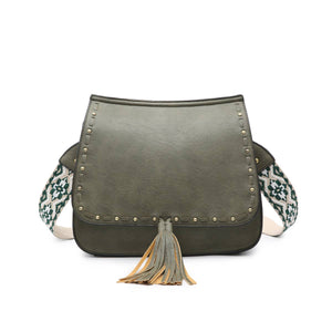 Bailey Green Crossbody with Print Contrast Strap