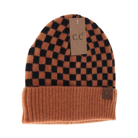 Rust Checkered Pattern C.C Beanie HAT