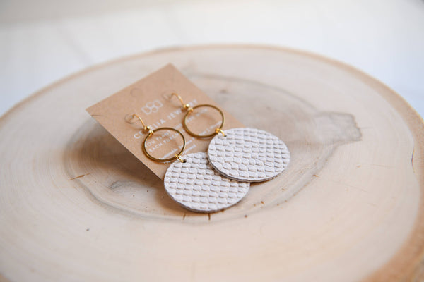 Round Leather Earrings: White