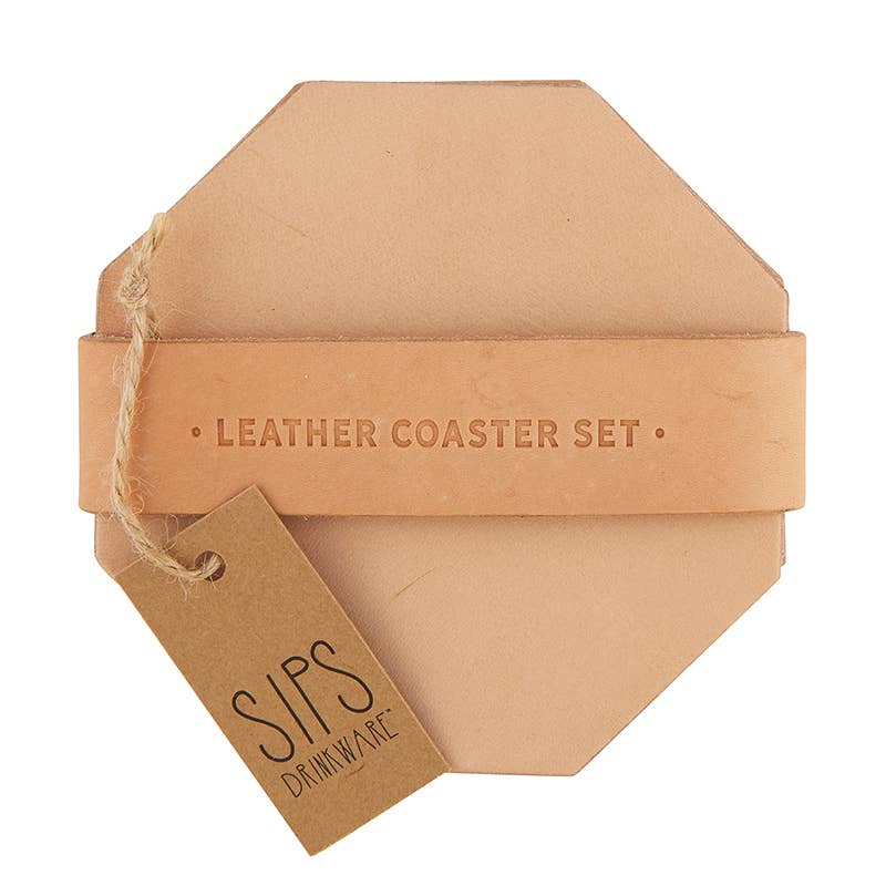 Leather Coaster Set - Tan 4 Pack