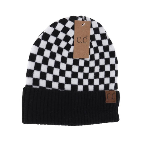 Black Checkered Pattern C.C Beanie HAT