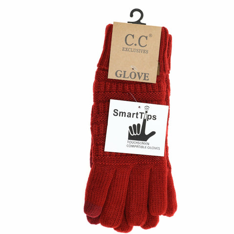 Red Knit CC Gloves with Lining