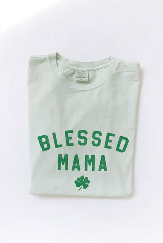 BLESSED MAMA CLOVER Sage Top